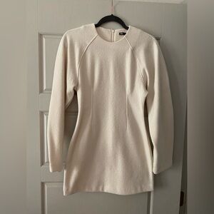 Zara Cream Long Sleeve Textured Mini Dress